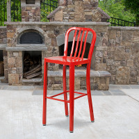 Flash Furniture CH-61200-30-RED-GG 30" Metal Stool with Back in Red